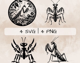 Mantis SVG bundle, Praying Mantis PNG, Mantis with Sword Clipart, Hand drawn Mantis pictures for print and engraving