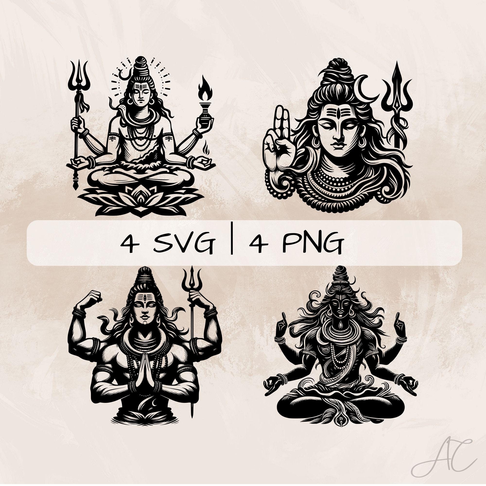 Shiva SVG Bundle, Lord Shiva PNG , Shiva Hindu Clipart, Hand drawn Shiva pictures for print and engraving