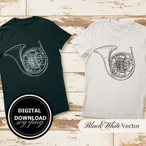 French Horn SVG Bundle, French Horn Player PNG ,French Horn Clipart, Hand drawn French Horn pictures for print and engraving