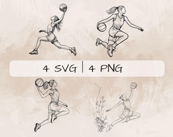 Delicate Basketball SVG Bundle, Woman Basketball Line Att PNG, Basketball Girl Clipart, Hand drawn Basketball pictures for print & engraving