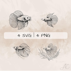 Delicate Guppy Fish SVG Bundle, Guppy Line Art PNG, Fish Clipart, Hand drawn Guppy Fish pictures for print and engraving
