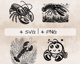 Lobster SVG bundle, Lobster in Sea PNG, Cute Lobster Clipart, Hand drawn Lobster pictures for print and engraving
