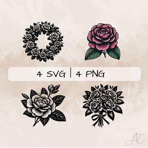 Camellia SVG Bundle, Camellia Flower PNG ,Camellia Wreath Clipart, Hand drawn Camellia pictures for print and engraving