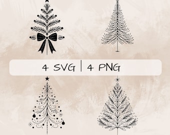 Christmas tree SVG Bundle, Christmas tree with ornaments PNG, Hand drawn Christmas tree pictures for print and engraving