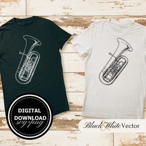 Tuba SVG Bundle, Tuba PNG , Tuba Player Clipart, Hand drawn Tuba pictures for print and engraving
