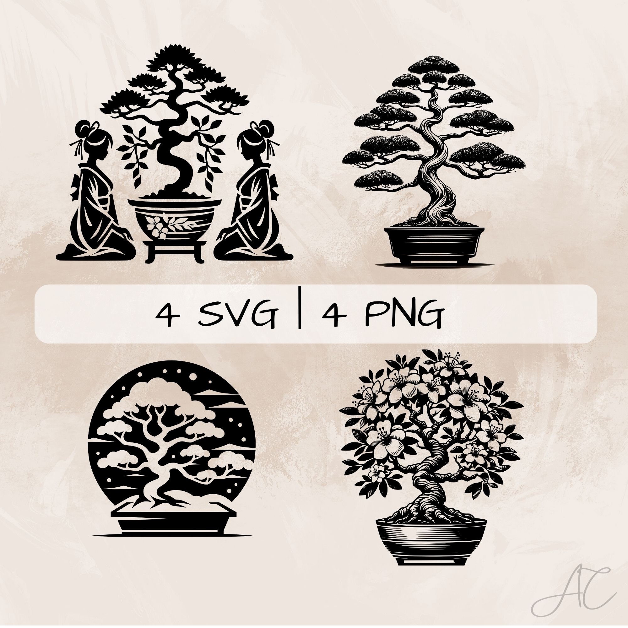 Bonsai Tree SVG Bundle, Bonsai Tree With Flowers PNG, Bonsai Tree and Snow  Clipart, Hand Drawn Bonsai Tree Pictures for Print and Engraving - Etsy