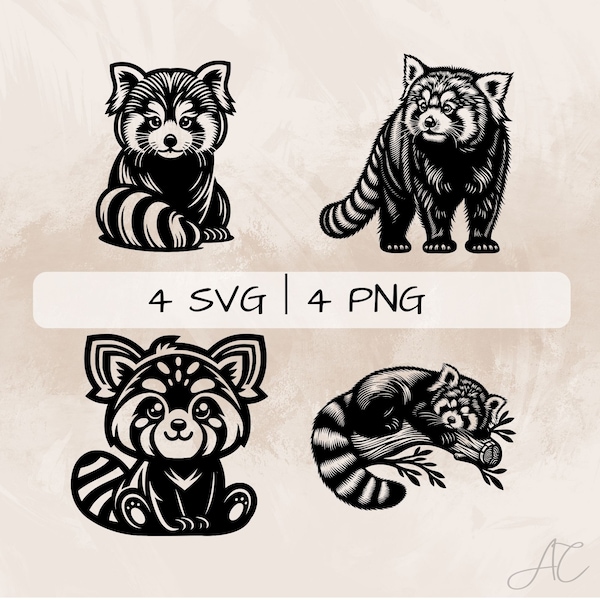 Red Panda SVG, Cute Red Panda PNG, Sleeping Red Panda Clipart, Hand drawn Red Panda pictures for print and engraving