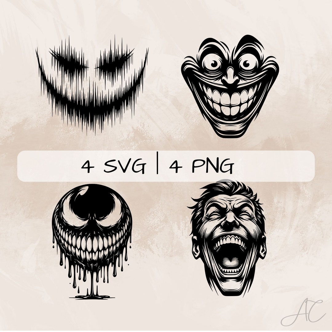 Scary Smile SVG, Eerie Smile PNG, Crazy Smile Clipart, Hand Drawn
