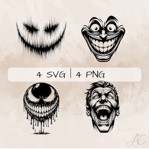 Scary smile SVG, Eerie smile PNG, Crazy Smile Clipart, Hand drawn Scary Smile for printing and engraving