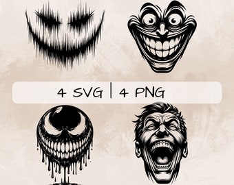 Scary smile SVG, Eerie smile PNG, Crazy Smile Clipart, Hand drawn Scary Smile for printing and engraving