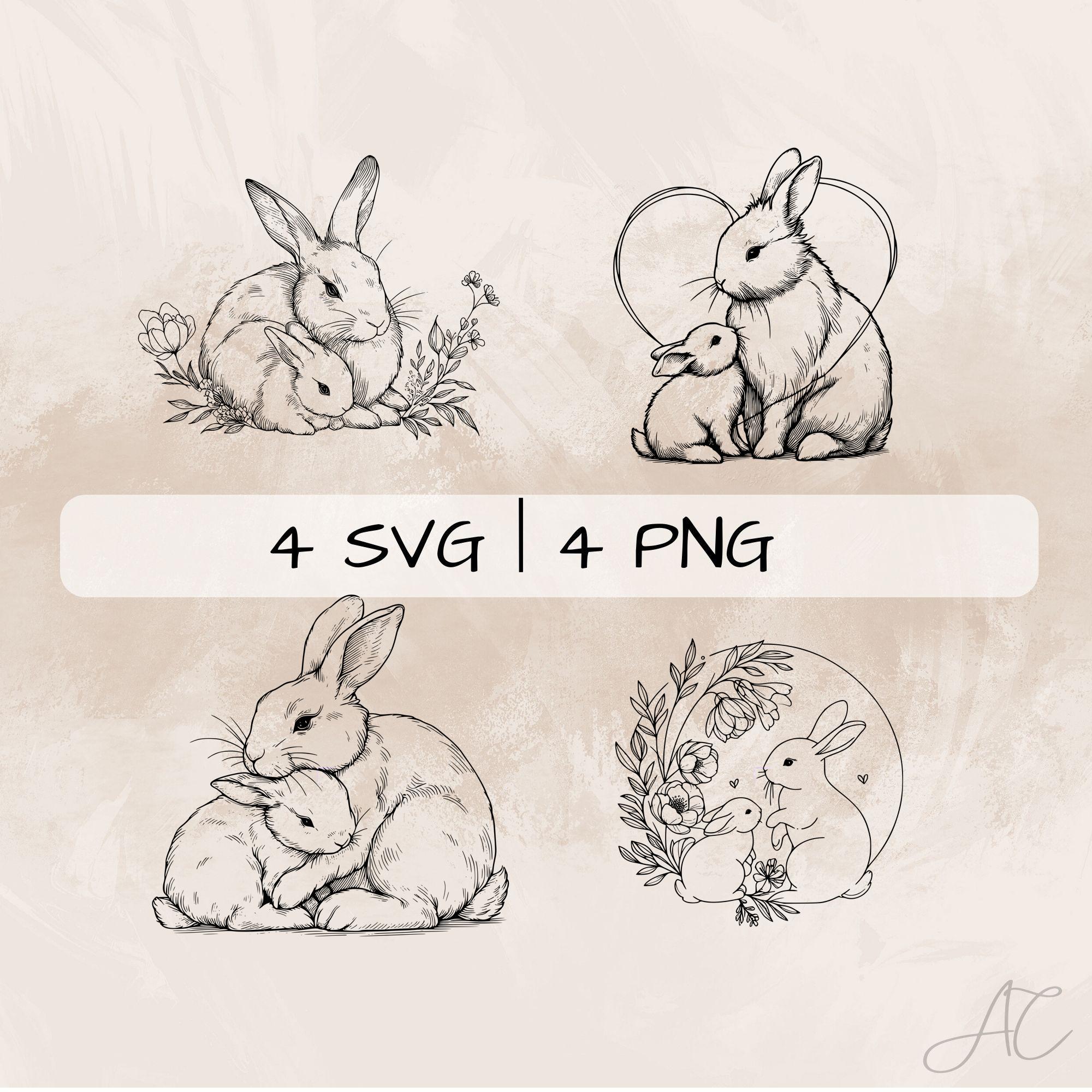 Rabbit SVG Bundle, Bunny PNG, Rabbit Mom and Bunny Clipart, Hand Drawn ...