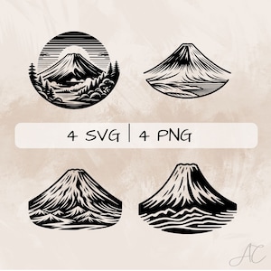 Mount Fuji SVG Bundle, Fuji PNG, Fuji Mountain Clipart, Hand drawn Mount Fuji pictures for print and engraving