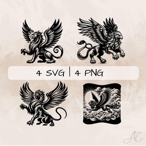 Griffin SVG Bundle, Griffin Claws PNG ,Griffin Flying Clipart, Hand drawn Griffin pictures for print and engraving