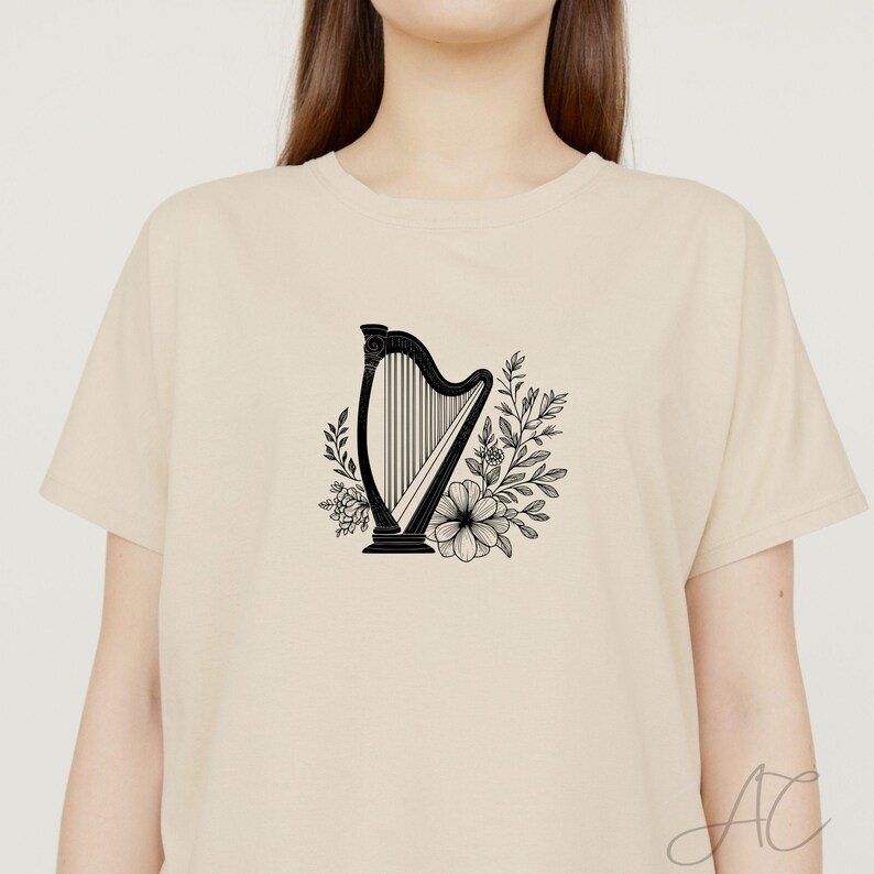 Delicate Harp SVG Bundle, Harp Line Art PNG, Floral Harp Clipart, Hand ...