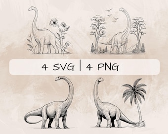 Brachiosaurus SVG Bundle, Dinosaur PNG ,Brachiosaurus Clipart, Hand drawn Brachiosaurus pictures for print and engraving