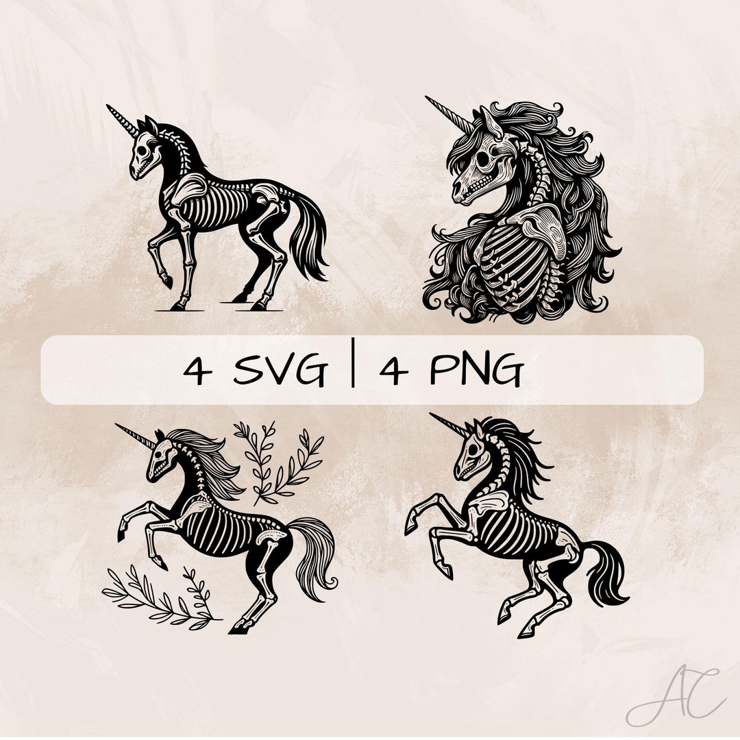 Skeleton Unicorn SVG Bundle, Unicorn PNG, Unicorn Skeleton Clipart ...