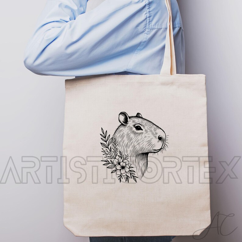 Delicate Capybara SVG Bundle, Capybara Line Art PNG, Cute Capybara Face Clipart, Hand drawn Floral Capybara pictures for print and engraving image 4