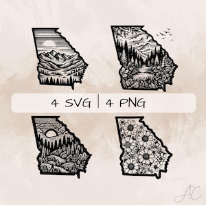 Paquete SVG de Georgia, Esquema de Georgia PNG, Imágenes prediseñadas del mapa de Georgia, Imágenes de Georgia dibujadas a mano para imprimir y grabar