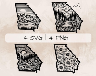 Georgia SVG Bundle, Georgia Outline PNG ,Georgia Map Clipart, Hand drawn Georgia pictures for print and engraving