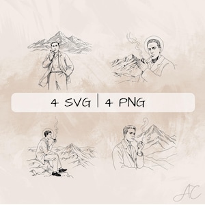 Pier Giorgio Frassati SVG バンドル、祝福された桟橋 PNG、カトリック クリップアート、印刷および彫刻用の手描き Pier Giorgio Frassati の写真