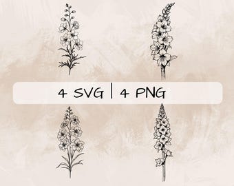 Delphinium SVG Bundle, Delphinium PNG ,Larkspur Clipart, Hand drawn Delphinium pictures for print and engraving