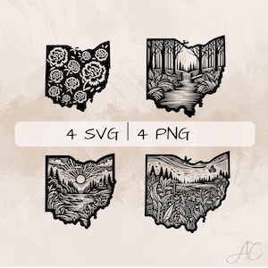 Ohio SVG Bundle, Ohio Karte PNG,Ohio Umriss Clipart, Handgezeichnete Ohio Bilder für Druck und Gravur