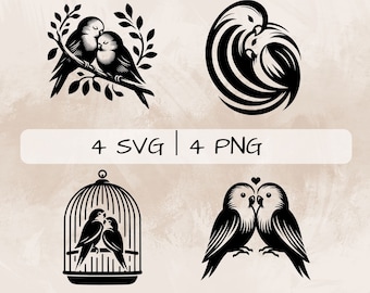 Love Birds SVG bundle, Birds in Love PNG, Birds and Love Clipart, Hand drawn Love Birds pictures for print and engraving