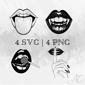 Lips SVG bundle, Lips with finger PNG, Tongue out clip art, Hand drawn Lips pictures for print and engraving