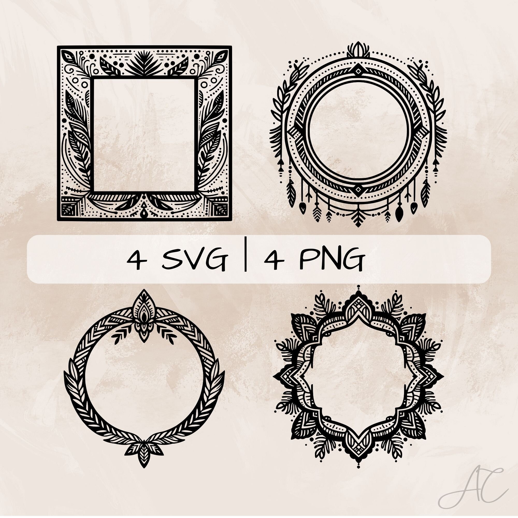Boho Frame SVG Bundle, Frame PNG, Mirror Clipart, Hand Drawn Boho Frame ...
