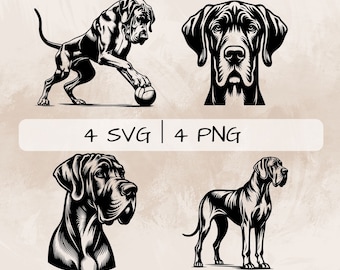 Great Dane SVG bundle, Great Dane with Ball PNG, Great Dane Face Clipart, Hand drawn Great Dane pictures for print and engraving