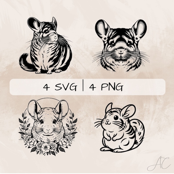 Chinchilla SVG bundle, Chinchilla Face PNG, Floral Chinchilla Clipart, Hand drawn Chinchilla pictures for print and engraving