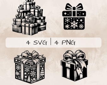 Geschenk SVG Bundle, Geschenk PNG, Weihnachtsgeschenk Clipart, handgezeichnete Geschenk Bilder zum Drucken und Gravieren