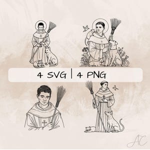 Saint Martin de Porres SVG Bundle, St Martin PNG, Saint Martin Clipart, Hand drawn St Martin pictures for print and engraving