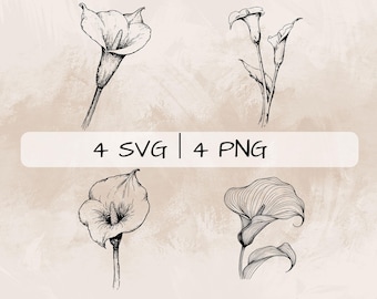 Calla Lily SVG Bundle, Lily PNG ,Calla Lily Clipart, Hand drawn Calla Lily pictures for print and engraving