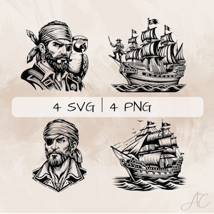 Pirate SVG, Pirate ship Vector, Hand drawn pirate pictures for print and engraving