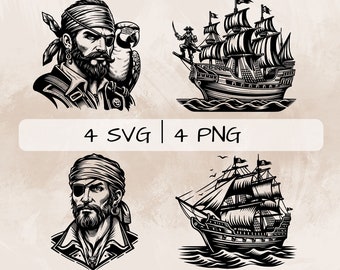 Pirate SVG, Pirate ship Vector, Hand drawn pirate pictures for print and engraving
