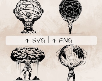Paquete Atlas SVG, Atlas que contiene el PNG mundial, Atlas y Sky Clipart, imágenes de Atlas dibujadas a mano para imprimir y grabar