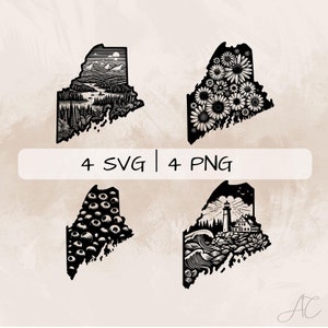 Maine SVG bundel, Maine State PNG, Maine overzicht clipart, hand getrokken Maine foto's voor afdrukken en graveren