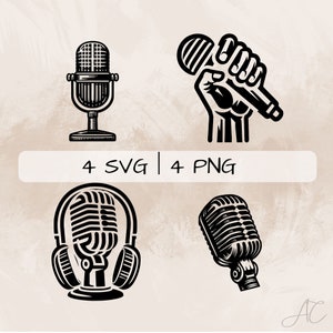 Microphone SVG & PNG bundle,Microphone in Hand Clipart, Hand drawn Microphone pictures for print and engraving