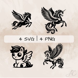 Pegasus SVG bundle, Winged Horse PNG, Flying Horse Clipart, Hand drawn Pegasus pictures for print and engraving