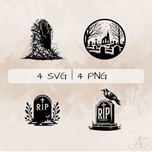 Pacchetto SVG lapide, PNG cimitero, Clipart lapide, immagini lapide disegnate a mano per la stampa e l'incisione