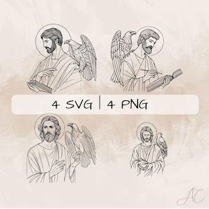 Saint Jean SVG Bundle, Saint Jean l&#39;évangéliste PNG, Saint Jean et aigle Clipart, images Saint Jean dessinées à la main pour impression et gravure
