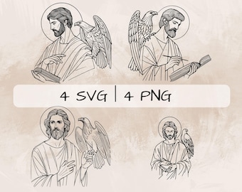 Paquete SVG de San Juan, San Juan Evangelista PNG, San Juan y el Águila Clipart, Imágenes de San Juan dibujadas a mano para imprimir y grabar