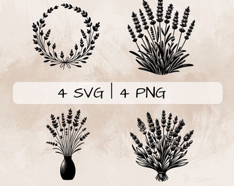 Lavender SVG bundle, Lavender Wreath PNG, Lavender Flower Clipart, Hand drawn Lavender pictures for print and engraving