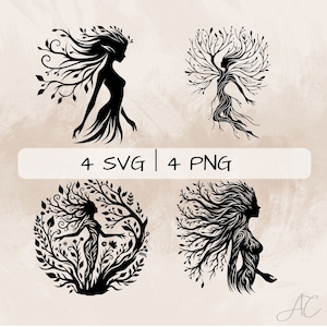 Dryad SVG bundle, Tree Woman PNG, Dryad and Tree Clipart, Hand drawn Dryad pictures for print and engraving