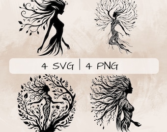Dryad SVG bundle, Tree Woman PNG, Dryad and Tree Clipart, Hand drawn Dryad pictures for print and engraving