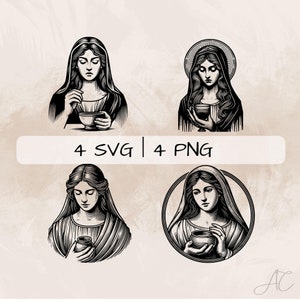 Pacchetto SVG di Maria Maddalena, Maria Maddalena PNG, Clipart di Santa Maria Maddalena, immagini di Maria Maddalena disegnate a mano per la stampa e l&#39;incisione