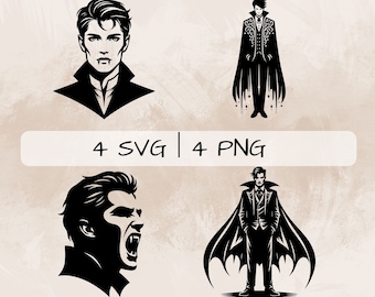 Paquete SVG de vampiros, Drácula PNG, imágenes prediseñadas de vampiros, imágenes de vampiros dibujadas a mano para imprimir y grabar