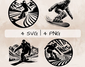 Snowboard SVG bundle, Snowboarding PNG, Snowboard and Mountains Clipart, Hand drawn Snowboard pictures for print and engraving