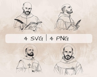 Paquete SVG de San Ignacio, San Ignacio PNG, Clipart de San Ignacio de Loyola, Imágenes de santos patronos dibujadas a mano para imprimir y grabar